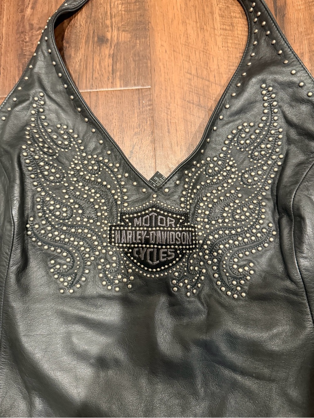 XL Harley-Davidson Black Studded Leather halter twith Winged Logo NEW no tags